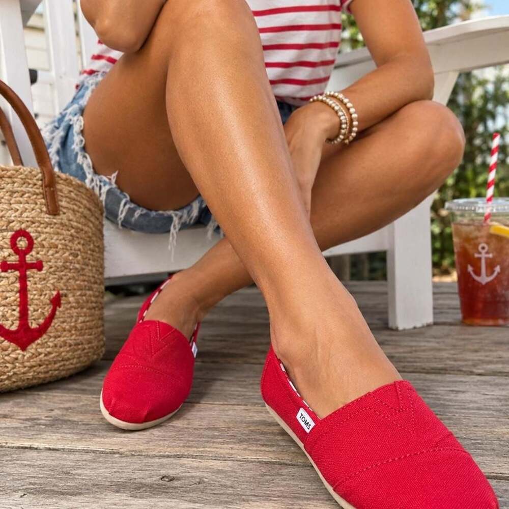 TOMS Classic Red Canvas Alpargata Slip-On Shoes